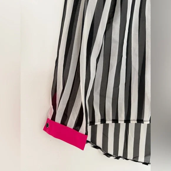 Striped Black and White Blouse with Pink Accents - Picture 4 of 8